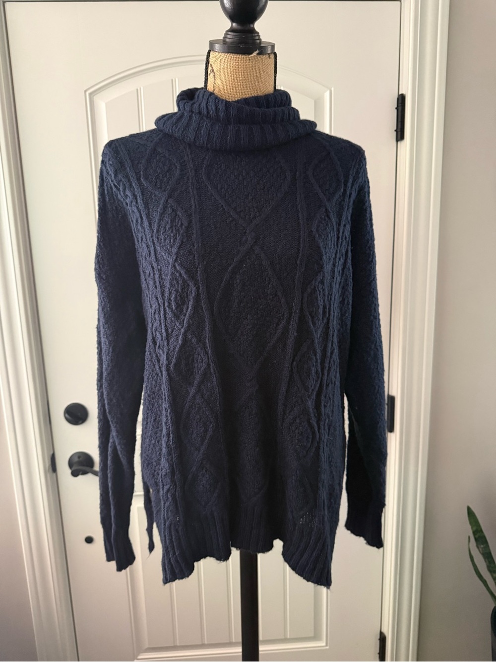 Navy Cable Knit Turtleneck Sweater